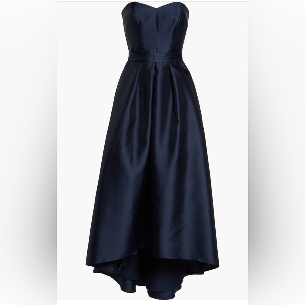 ALFRED SUNG
Strapless Satin Twill A-line Gown In Midnight